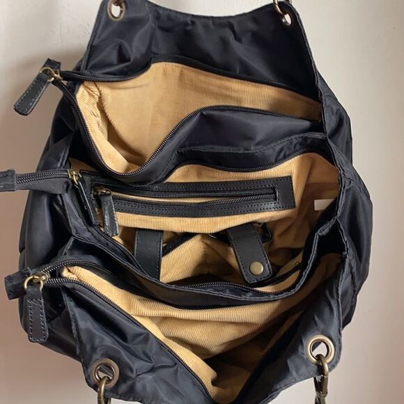 DAVID & SCOTTI Triple Compartment Black Nylon Hobo - Picture 6 of 11